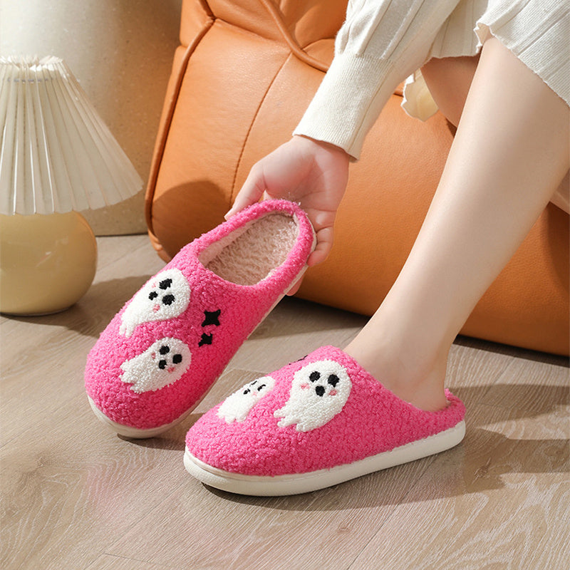 Women's Halloween Cartoon Ghost Non-Slip Slippers – Cozy Indoor House Shoes