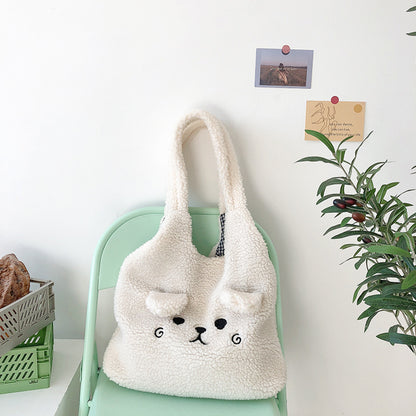 Luxe Lamb Wool Plush Embroidery Tote