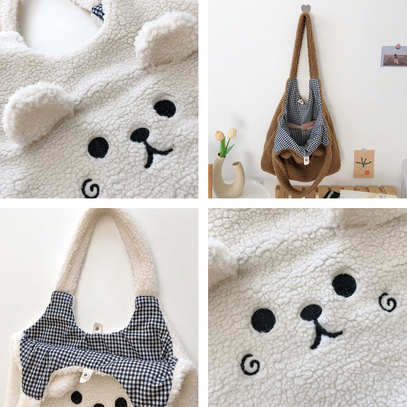 Luxe Lamb Wool Plush Embroidery Tote