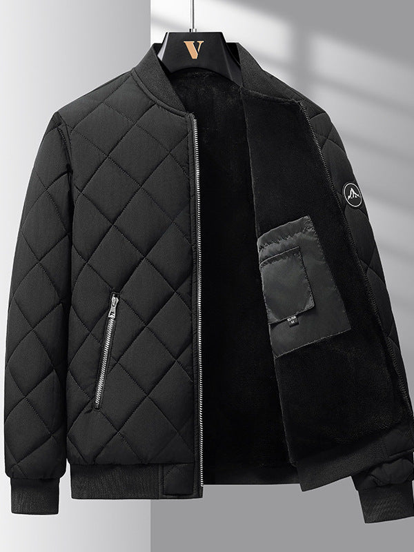 Men's Thickened Cotton Baseball Jacket - Stylish Rhombic Design for Winter