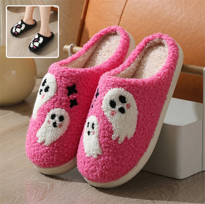 Women's Halloween Cartoon Ghost Non-Slip Slippers – Cozy Indoor House Shoes