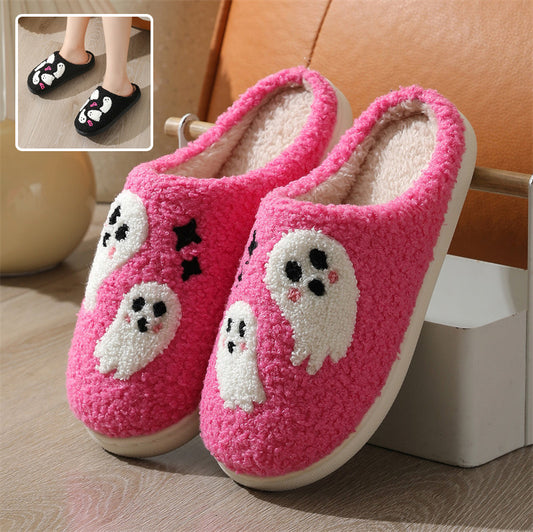 Women's Halloween Cartoon Ghost Non-Slip Slippers – Cozy Indoor House Shoes