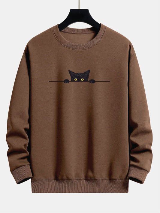 Adorable Cat Print Cozy Round Neck Sweater