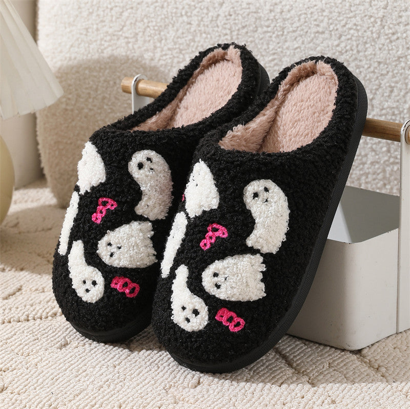 Women's Halloween Cartoon Ghost Non-Slip Slippers – Cozy Indoor House Shoes