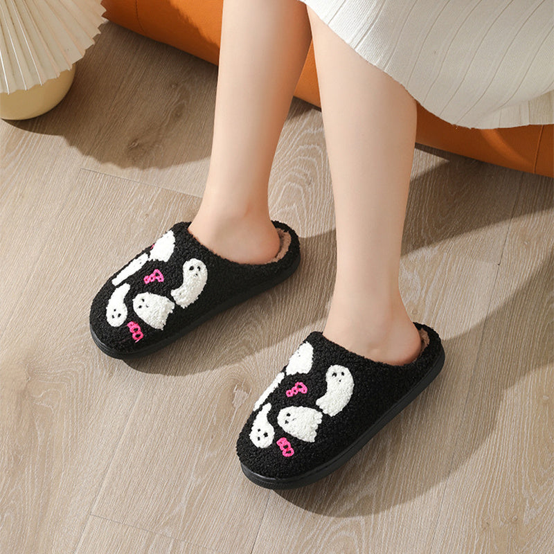 Women's Halloween Cartoon Ghost Non-Slip Slippers – Cozy Indoor House Shoes