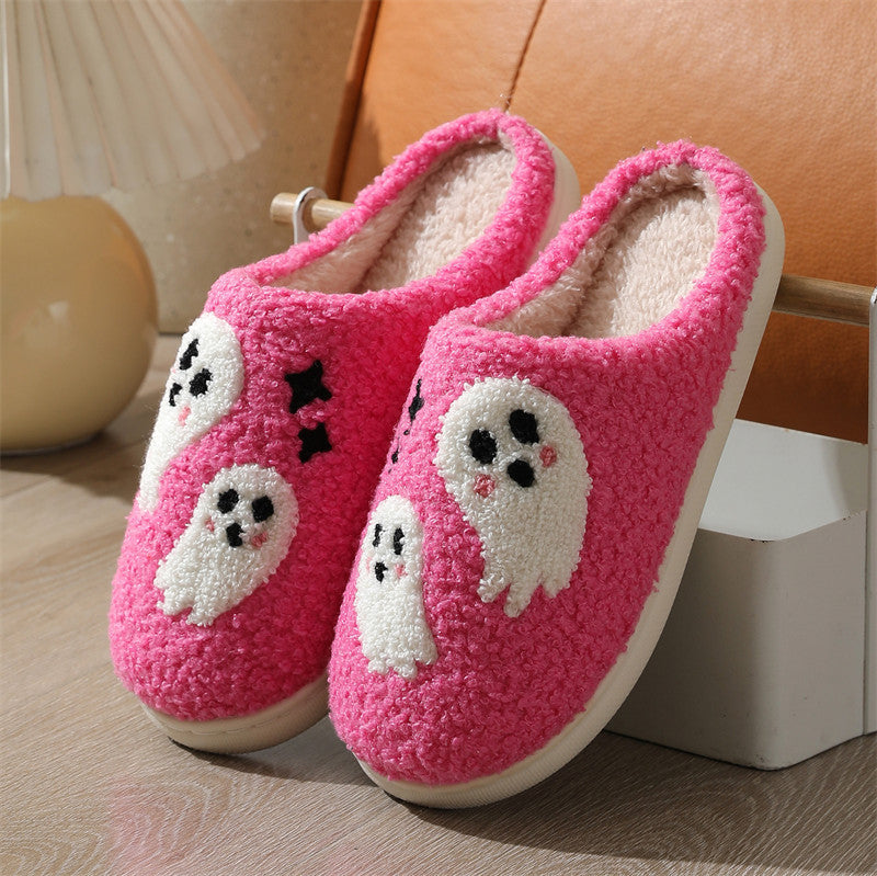 Women's Halloween Cartoon Ghost Non-Slip Slippers – Cozy Indoor House Shoes