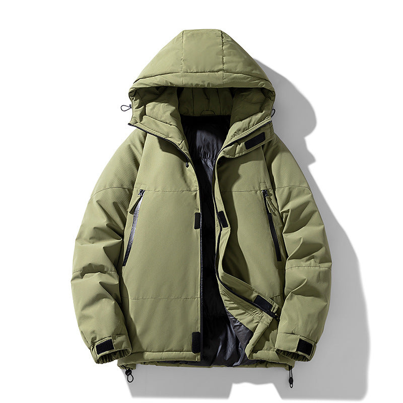 Pure Color Thickened Hooded Cotton Jacket