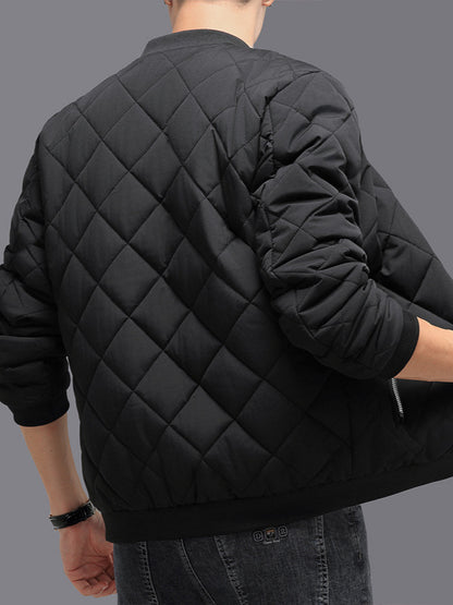 Men's Thickened Cotton Baseball Jacket - Stylish Rhombic Design for Winter