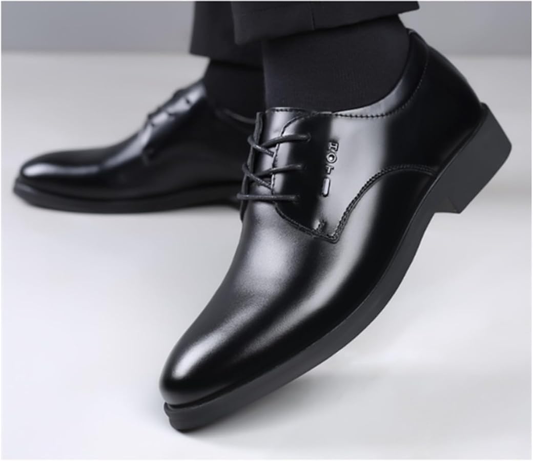 Men's Black Leather Oxford Shoes – Formal, Breathable, Pointed"