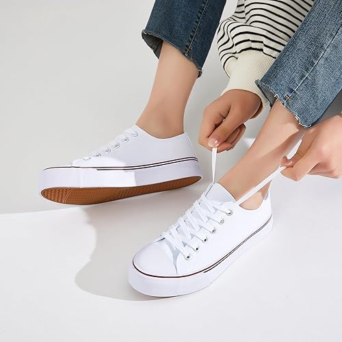 FRACORA Women's White Canvas Low-Top Sneakers