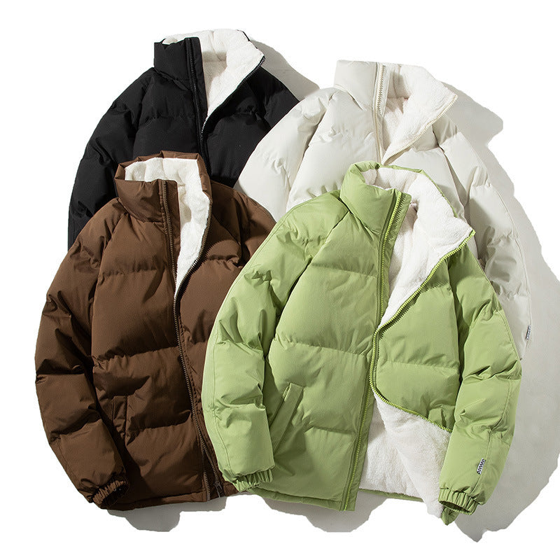 Couples' Plush Winter Jacket – Stand-Up Collar, Warm and Fashionable with Pockets"