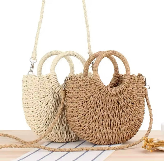 Summer Handmade Bags for Women Beach Weaving Ladies Straw Bag Wrapped Beach Bag Moon shaped Top Handle Handbags Totes, 2024