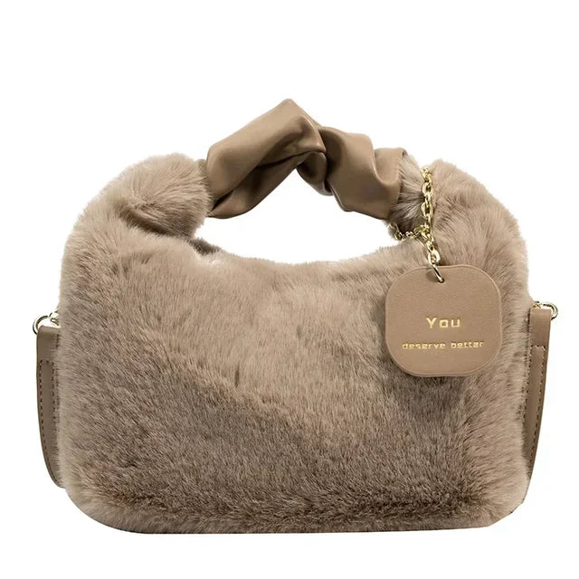 Soft Plush Underarm Bag for Women – Trendy Fluffy Tote for Fall/Winter"