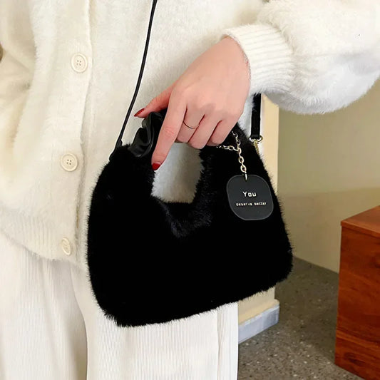 Soft Plush Underarm Bag for Women – Trendy Fluffy Tote for Fall/Winter"