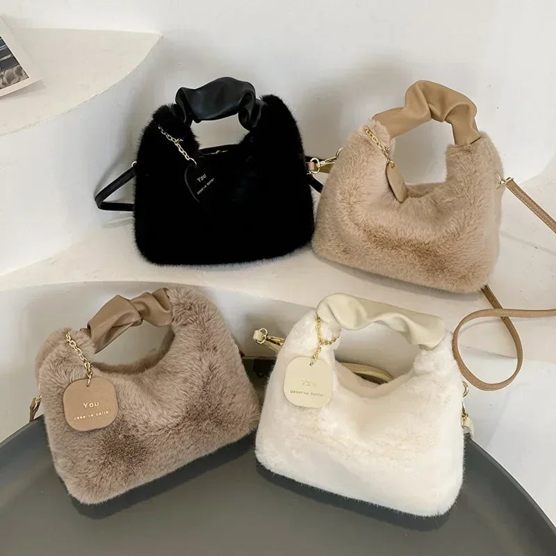 Soft Plush Underarm Bag for Women – Trendy Fluffy Tote for Fall/Winter"