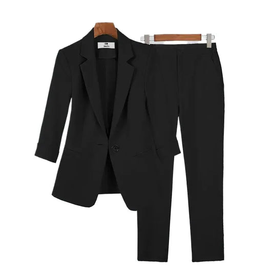 Women's Summer New Professional Black Suit Two Piece Korean Elegant Casual Blazers Jacket Pants Matching Set Female Clothing