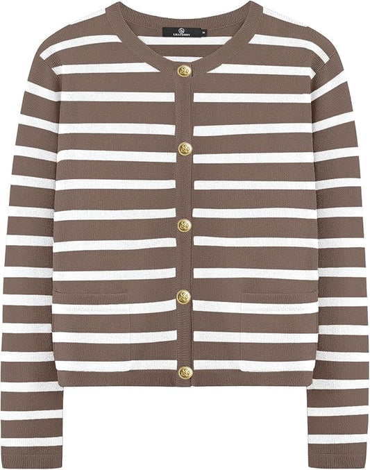 LILLUSORY Women's Striped Cardigan Sweater – Trendy Fall Long Sleeve Knit Top, Casual Jacket for Ladies