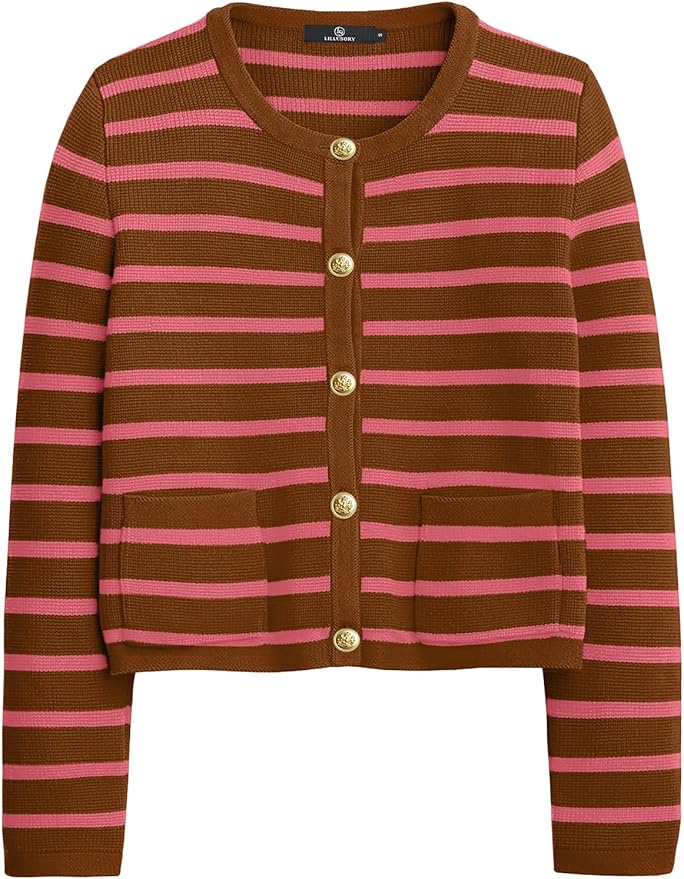 LILLUSORY Women's Striped Cardigan Sweater – Trendy Fall Long Sleeve Knit Top, Casual Jacket for Ladies