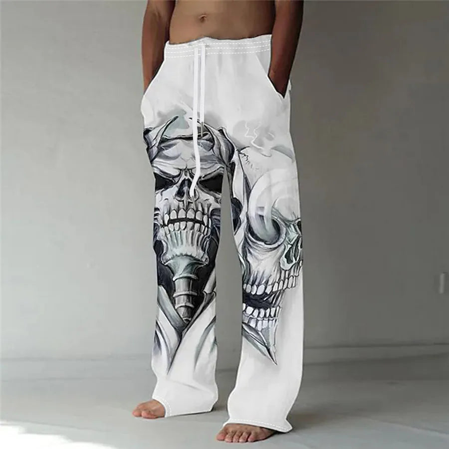 Seasonal Skull Print Wide-Leg Drawstring Beach & Yoga Pants