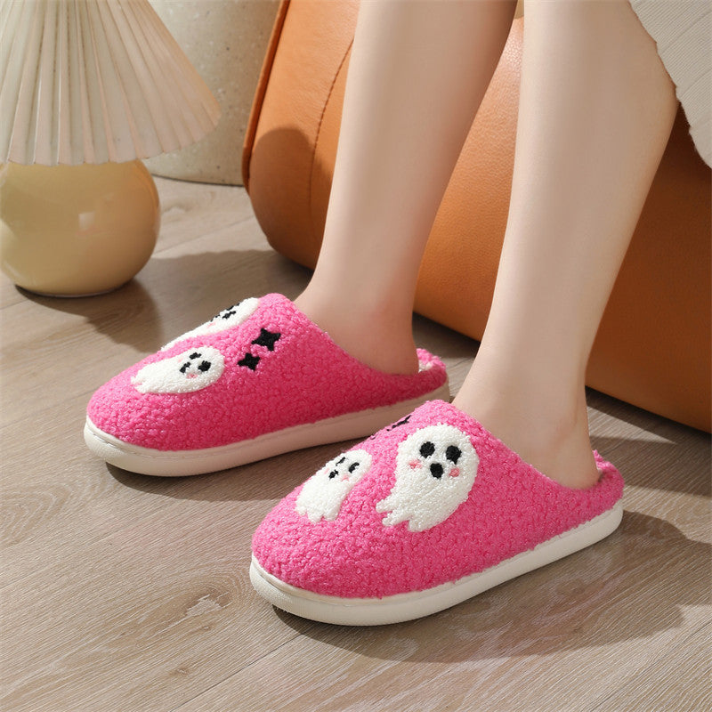 Women's Halloween Cartoon Ghost Non-Slip Slippers – Cozy Indoor House Shoes