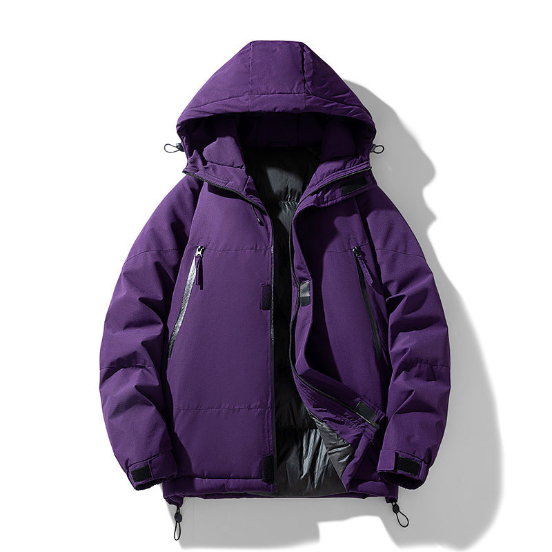 Pure Color Thickened Hooded Cotton Jacket