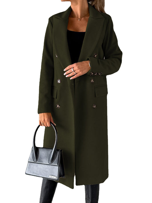 Stylish Women's Long Jacket – Double Breasted Lapel Coat for Cold Weather