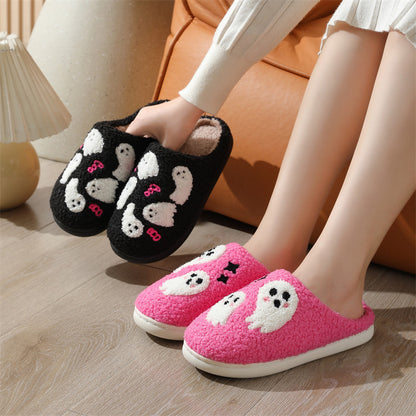 Women's Halloween Cartoon Ghost Non-Slip Slippers – Cozy Indoor House Shoes