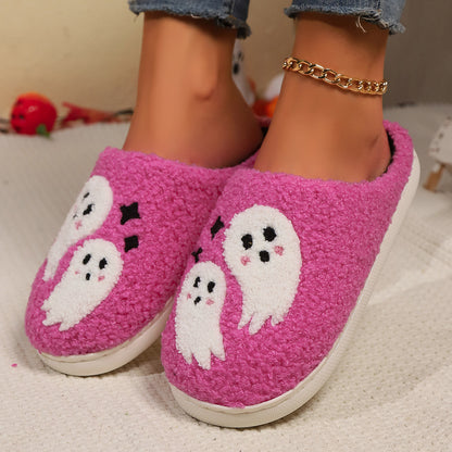 Women's Halloween Cartoon Ghost Non-Slip Slippers – Cozy Indoor House Shoes